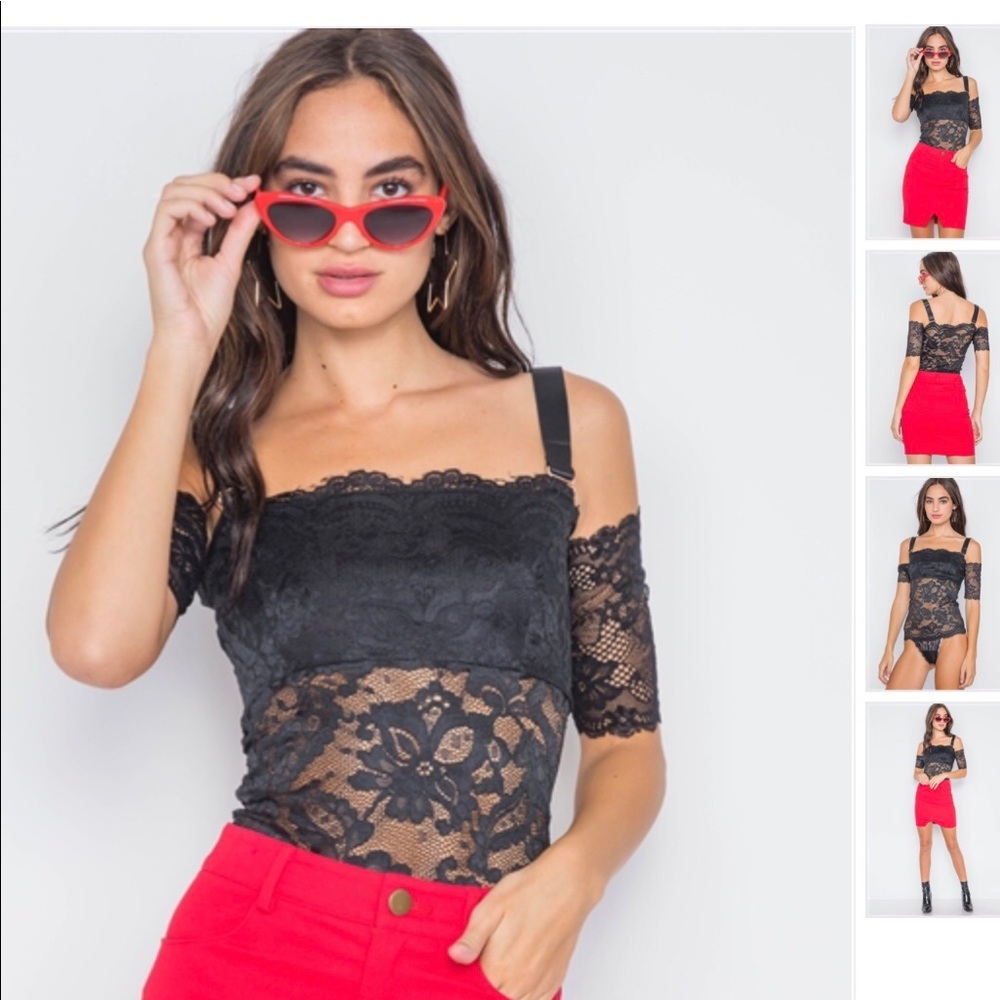 Floral Lace Black Bodysuit w/ Adjustable Straps